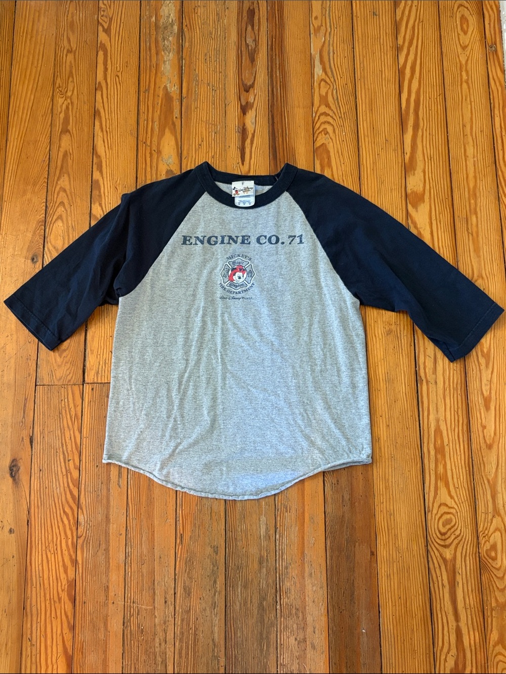 Vintage Walt Disney World Engine Co. 71 Mickey Fire Dept Raglan Tee